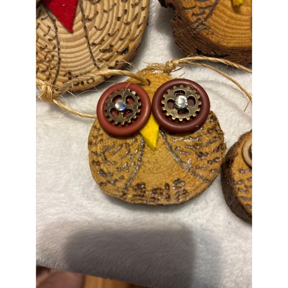 Wooden Owl Ornaments set 6 souvenir Christmas Hand crafted Route 66 TX Holiday - Picture 4 of 11